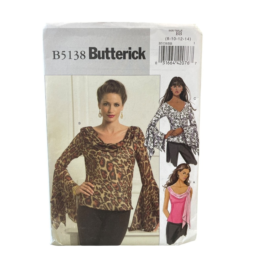 Butterick Sewing Pattern Misses Size 8-14 B5138 Flounce Sleeve Cowl Top Easy‎